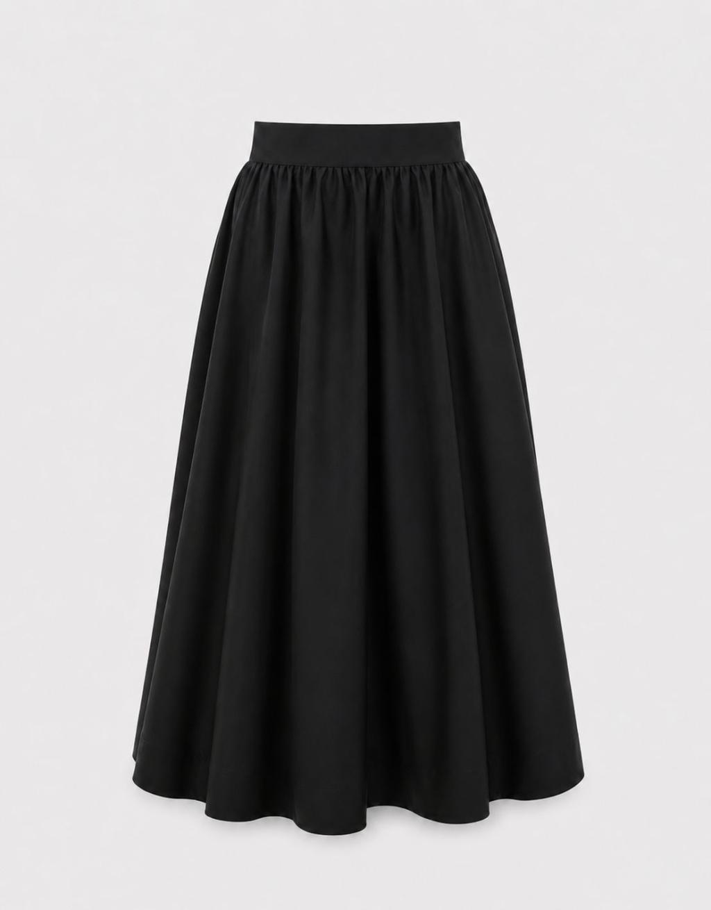 Ruffled Gabardine Midi Skirt